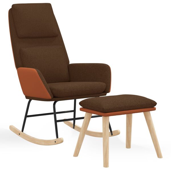 vidaXL Chaise &agrave; bascule avec repose-pied Marron Tissu