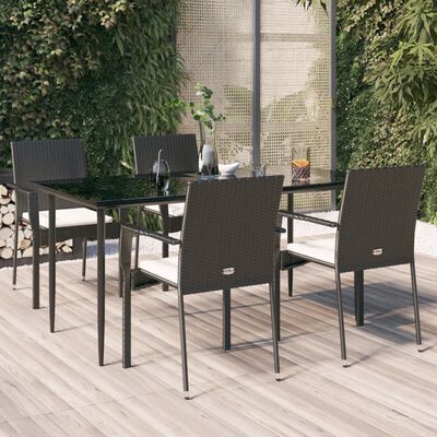 vidaXL Ensemble à manger de jardin coussins 5pcs Noir Résine tressée