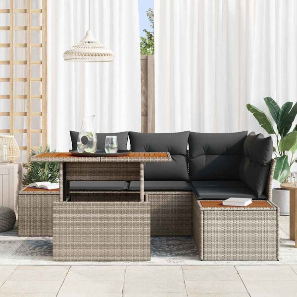 vidaXL Ensemble de canap&eacute; de jardin 5 pcs Gris Poly rotin