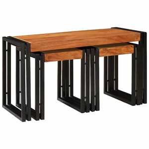 vidaXL Table Gigogne 3 pcs Bois d'acacia massif et m&eacute;tal