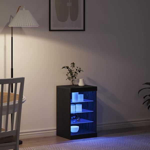 vidaXL Buffet LED Ch&ecirc;ne noir 41 x 37 x 67 cm Bois d'ing&eacute;nierie