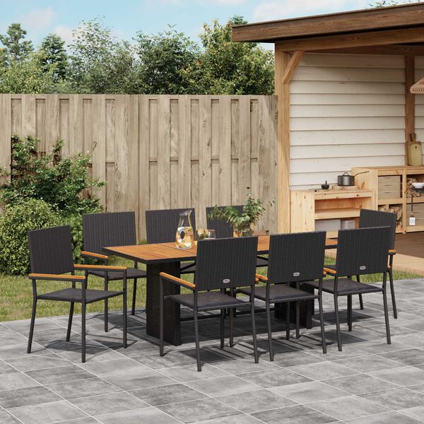 vidaXL Ensemble de salle &agrave; manger pour jardin 9 pcs Noir polyrotin