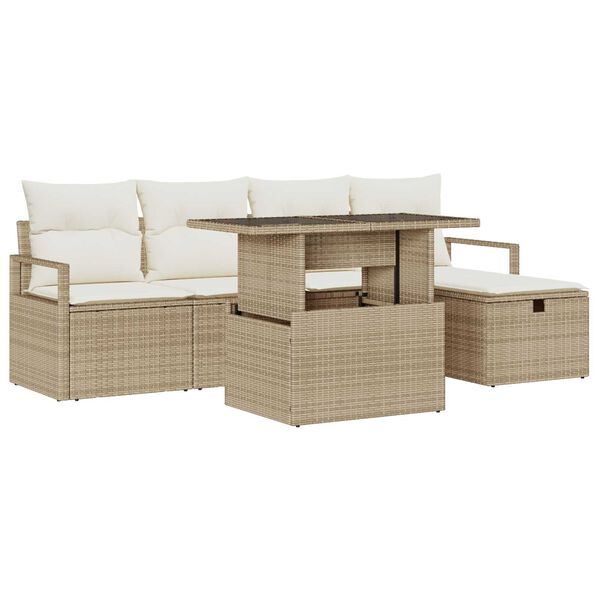 vidaXL Ensemble de canap&eacute; de jardin 6 pcs Beige Poly rotin