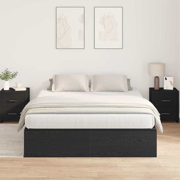 vidaXL Cadre de lit avec rangement Ch&ecirc;ne noir 135 x 190 cm