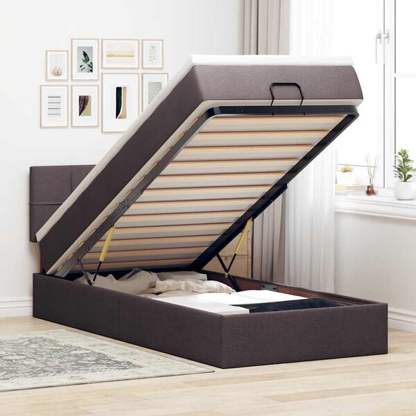vidaXL Lit ottoman avec matelas marron fonc&eacute; 90x200 cm tissu