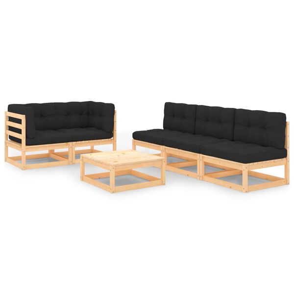 vidaXL Salon de jardin 6 pcs avec coussins Bois de pin massif