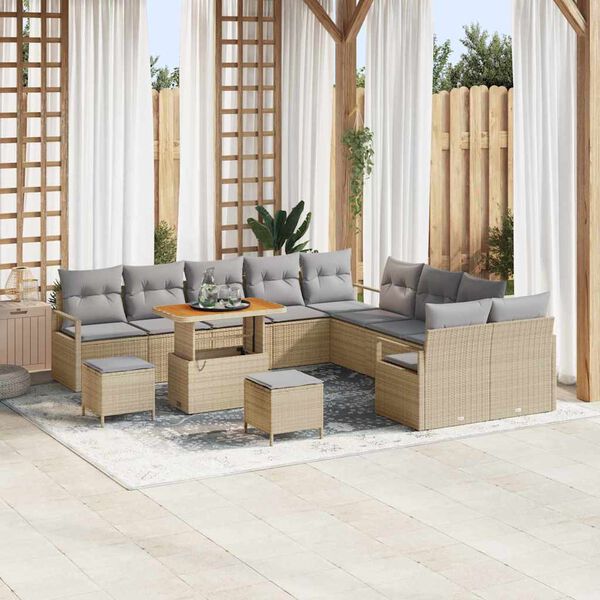 vidaXL Ensemble de canap&eacute; de jardin 13 pcs Beige polyrotin