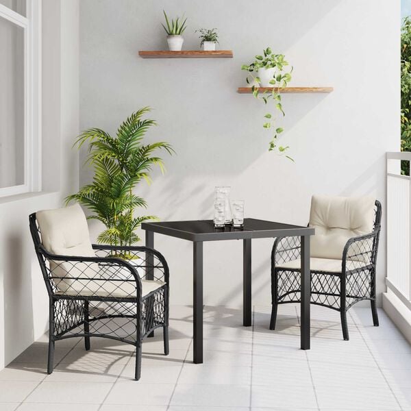 vidaXL Ensemble de salle &agrave; manger pour jardin 3 pcs Noir polyrotin
