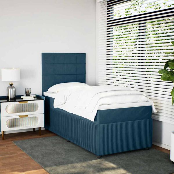 vidaXL Sommier &agrave; lattes de lit avec matelas Bleu fonc&eacute; 90x200 cm