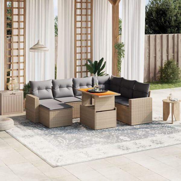 vidaXL Salon de jardin avec coussins 8 pcs beige r&eacute;sine tress&eacute;e