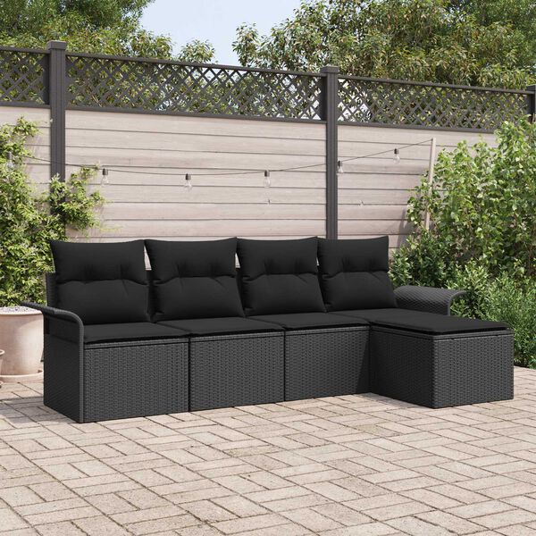 vidaXL Ensemble de canap&eacute; de jardin avec coussin 5 pcs Noir Poly rotin