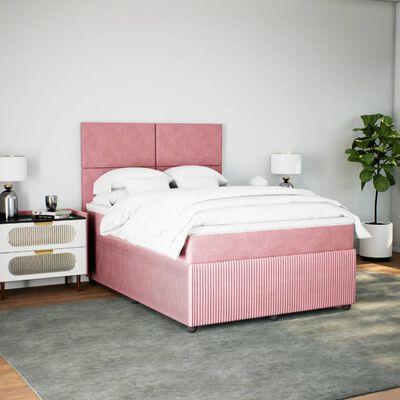 vidaXL Sommier à lattes de lit avec matelas Rose 160x200 cm Velours