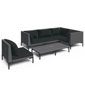 vidaXL Salon de jardin 6 pcs avec coussins R&eacute;sine tress&eacute;e Gris fonc&eacute;
