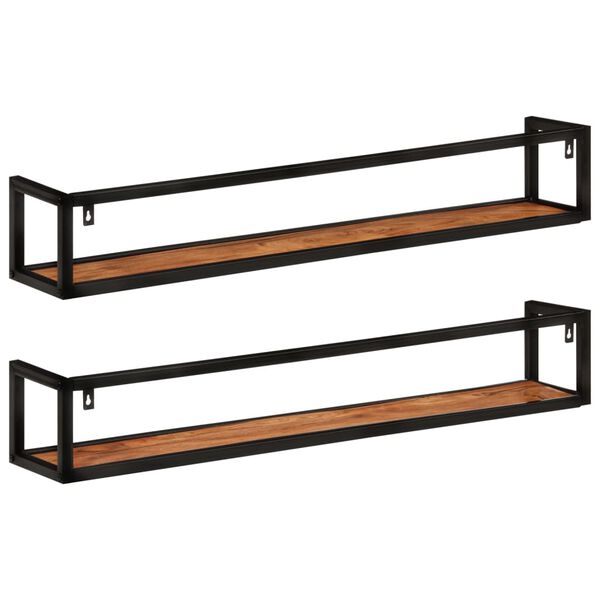 vidaXL &Eacute;tag&egrave;res murales 2 pcs 110x17x17 cm bois massif d'acacia et fer