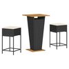 vidaXL Ensemble de bar de jardin 3 pcs avec coussins noir poly rotin