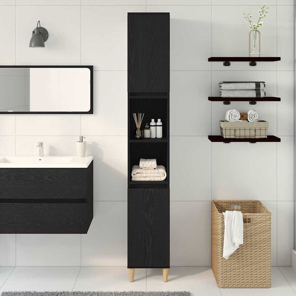 vidaXL Cabinet de salle de bain avec porte Ch&ecirc;ne noir 30 x 30 x 190 cm