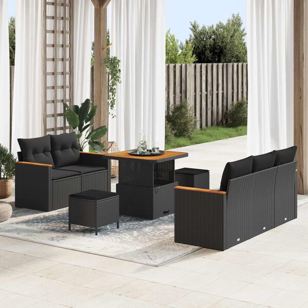 vidaXL Ensemble de canap&eacute; de jardin avec coussin 10 pcs Noir polyrotin
