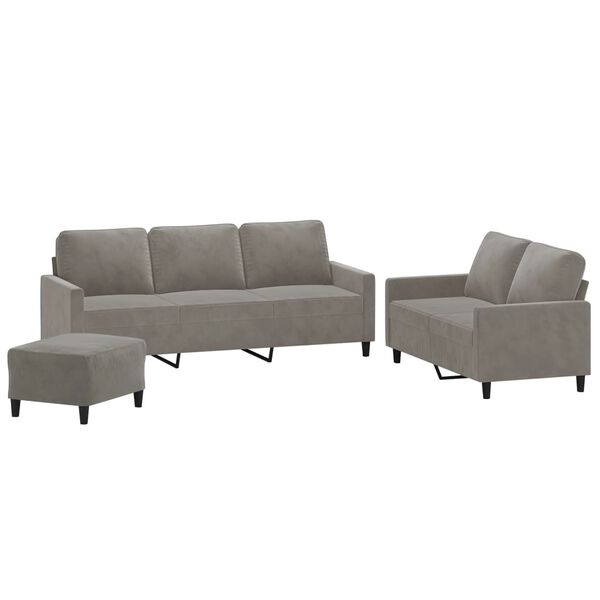 vidaXL Ensemble de canap&eacute;s 3 pcs avec coussins Gris clair Velours