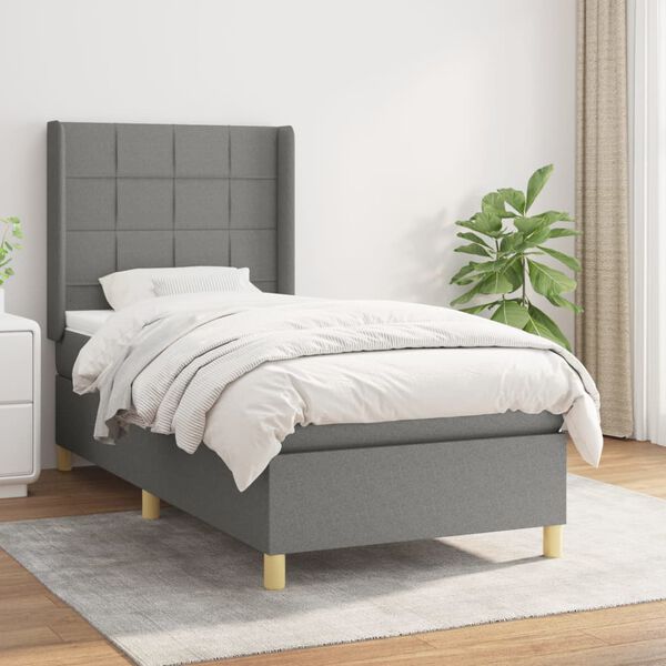vidaXL Sommier &agrave; lattes de lit avec matelas Gris fonc&eacute; 90x200 cm Tissu