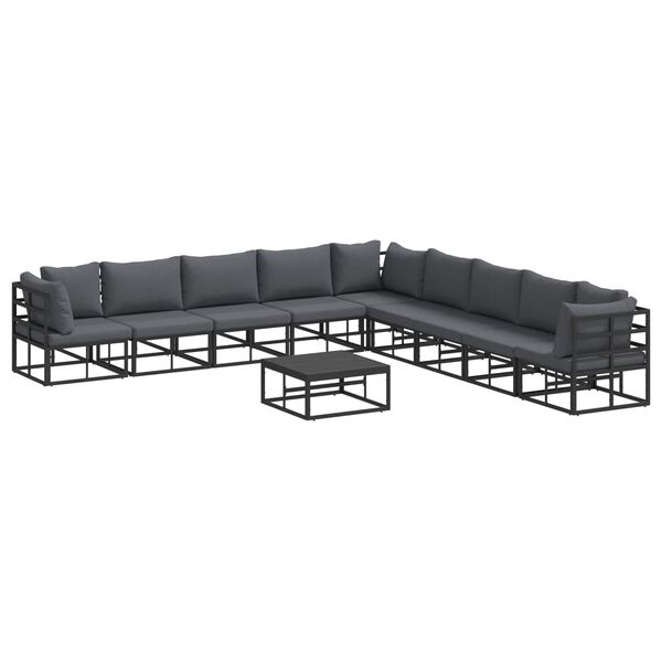 vidaXL Ensemble de canap&eacute; de jardin avec coussin 10 pcs Noir Aluminium