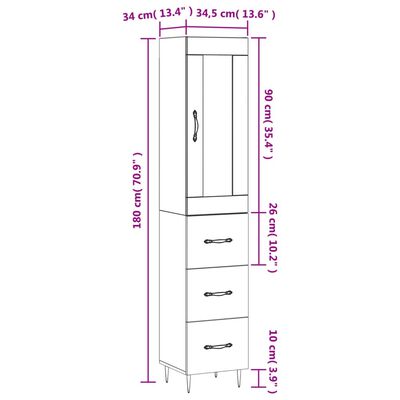 vidaXL Buffet haut Gris béton 34,5x34x180 cm Bois d'ingénierie