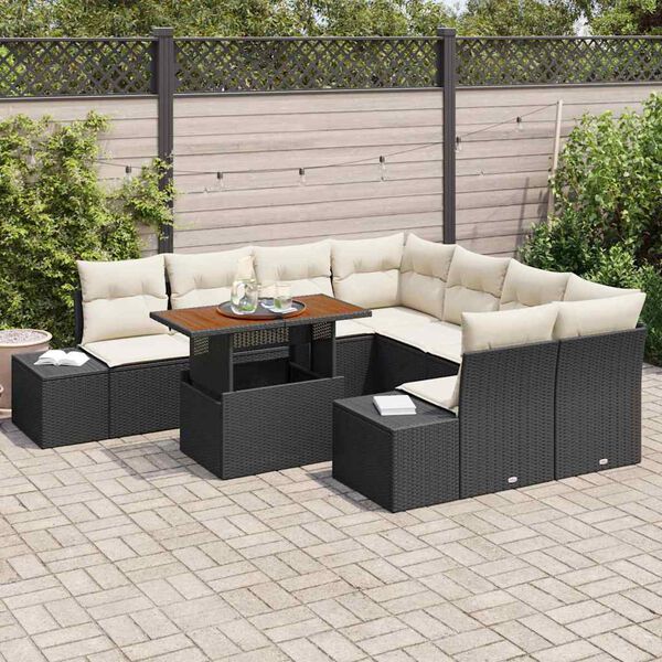 vidaXL Ensemble de salle &agrave; manger pour jardin 9 pcs Noir et Cr&egrave;me