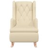 vidaXL Fauteuil et pieds &agrave; bascule en bois d'h&eacute;v&eacute;a solide cr&egrave;me Tissu