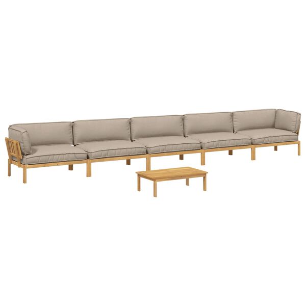 vidaXL Ensemble de Canap&eacute;s Uni 6 pcs Taupe Bois d'Acacia Massif