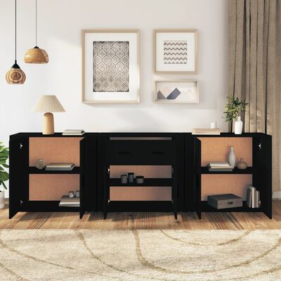 vidaXL Buffets 3 pcs noir bois d'ingénierie