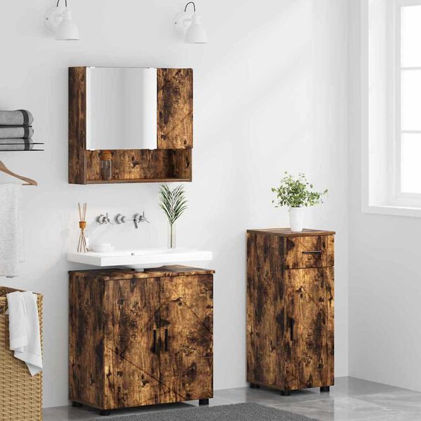 vidaXL Ensemble de mobilier de salle de bain 3 pcs Ch&ecirc;ne fum&eacute;