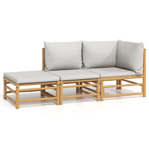 vidaXL Salon de jardin 3 pcs avec coussins gris clair bambou
