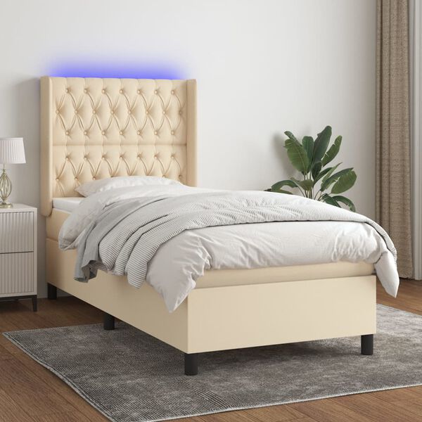 vidaXL Sommier &agrave; lattes de lit matelas et LED Cr&egrave;me 80x200cm Tissu