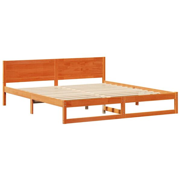 vidaXL Cadre de lit avec t&ecirc;te de lit Brun cire 200 x 200 cm Pin massif