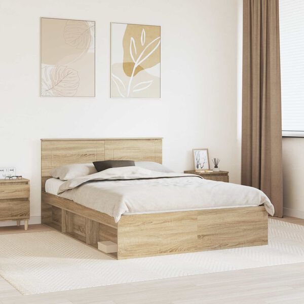 vidaXL Cadre de lit Ch&ecirc;ne fum&eacute; 150 x 200 cm Bois d'ing&eacute;nierie