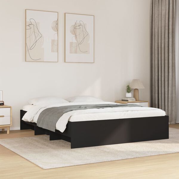 vidaXL Cadre de lit sans matelas noir 160x200 cm bois d'ing&eacute;nierie