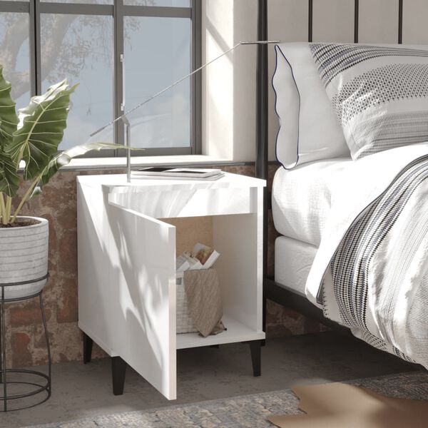 vidaXL Table de chevet avec pieds en m&eacute;tal blanc brillant 40x30x50 cm