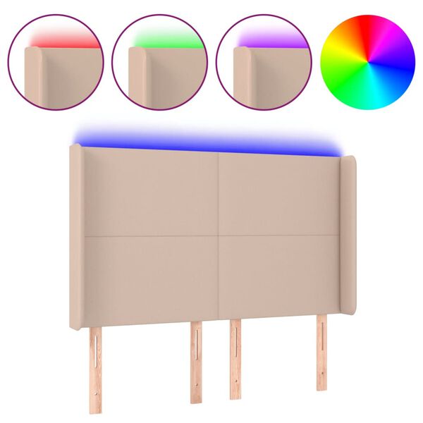 vidaXL T&ecirc;te de lit &agrave; LED Cappuccino 147x16x118/128 cm Similicuir
