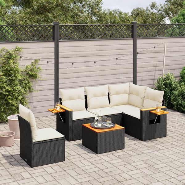 vidaXL Salon de jardin 6 pcs avec coussins noir r&eacute;sine tress&eacute;e