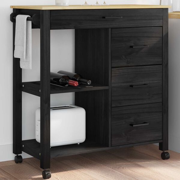 vidaXL Chariot de cuisine MONZA Noir 84 x 40 x 88,5 cm