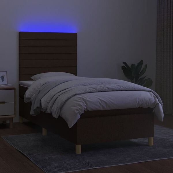 vidaXL Sommier &agrave; lattes de lit et matelas et LED Marron fonc&eacute; 90x200cm