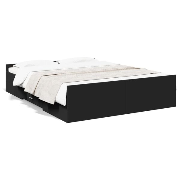 vidaXL Cadre de lit avec tiroirs sans matelas noir 160x200 cm