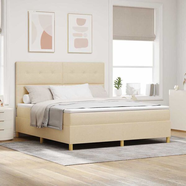 vidaXL Lit &agrave; ressorts avec matelas Cr&egrave;me 180 x 200 cm tissu