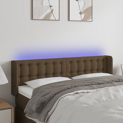 vidaXL Tête de lit à LED Marron foncé 147x16x78/88 cm Tissu