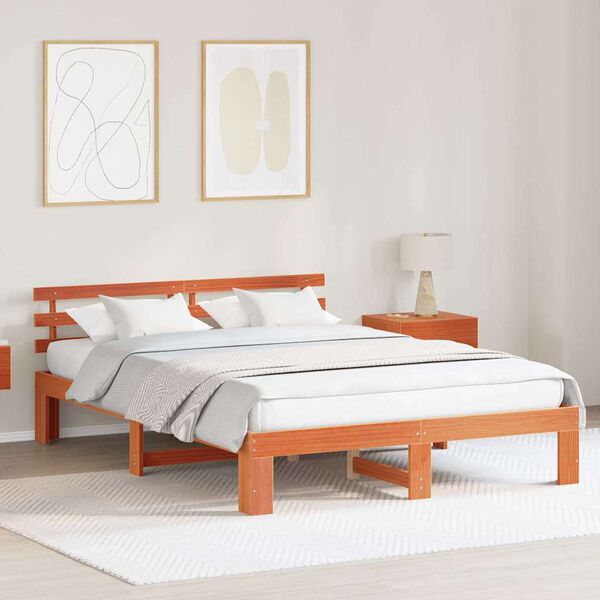 vidaXL Cadre de lit avec t&ecirc;te de lit Brun cire 140 x 200 cm Pin massif