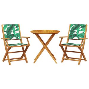 vidaXL Ensemble de bistro 3 pcs motif de feuilles tissu et bois massif