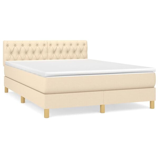 vidaXL Sommier &agrave; lattes de lit avec matelas Cr&egrave;me 140x190 cm Tissu