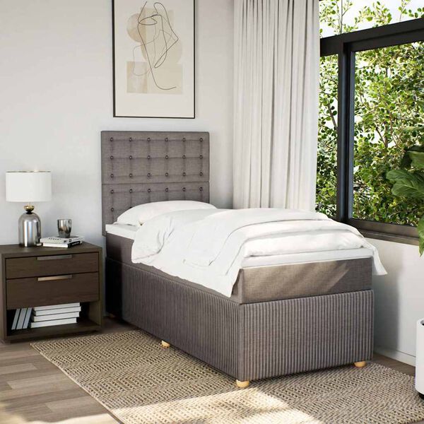 vidaXL Sommier &agrave; lattes de lit avec matelas Taupe 100x200 cm Tissu