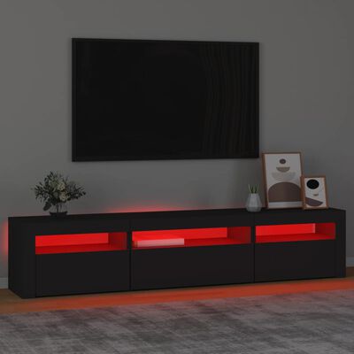 vidaXL Meuble TV avec lumières LED Noir 195x35x40 cm