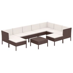 vidaXL Salon de jardin 10 pcs avec coussins R&eacute;sine tress&eacute;e Marron