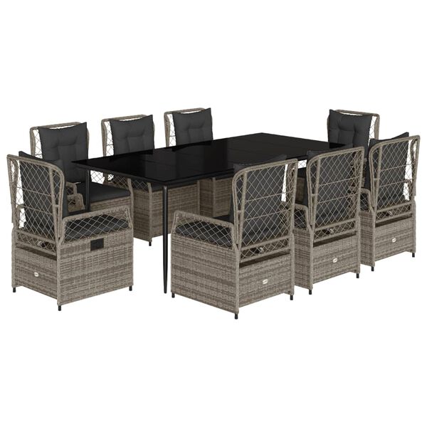 vidaXL Ensemble &agrave; manger de jardin 9 pcs coussins gris r&eacute;sine tress&eacute;e
